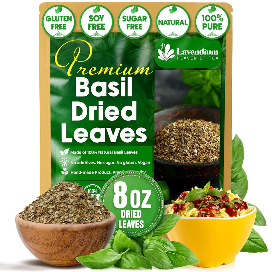 Premium Dried Basil – 100% Pure, Non-GMO, Gluten-Free, Vegan – Aromatic Culinary Herb for Cooking, Garnish, and Seasoning