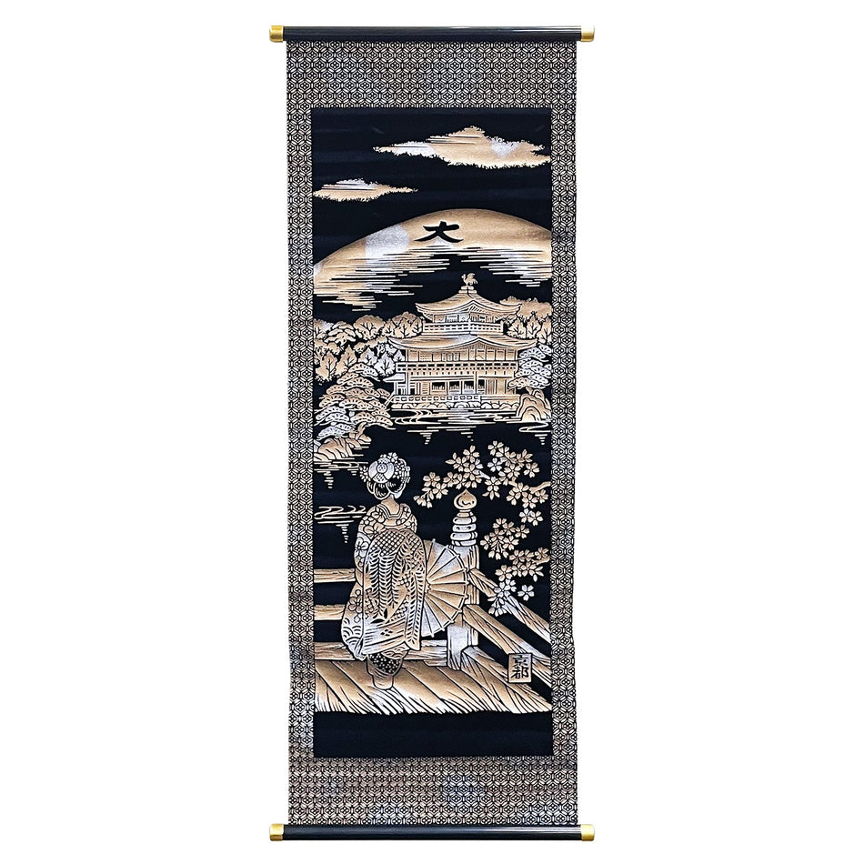 Wall Hanging Scroll with Japanese Castle and Kimono Design