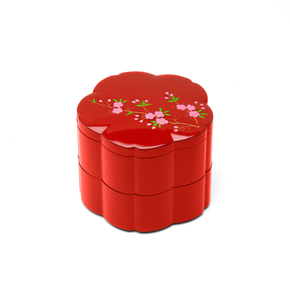Cherry Blossom 2-Tier Red Lacquer Container